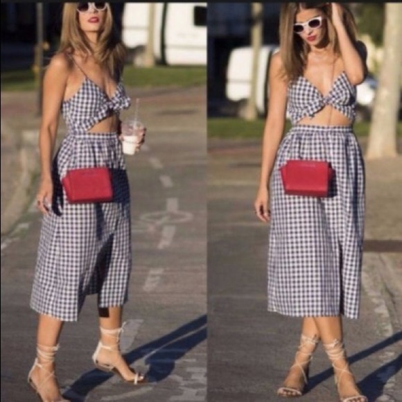 Zara gingham blue and white button down front tie midi dress - Picture 4 of 10